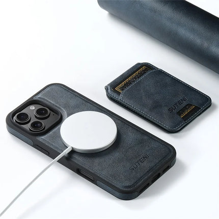 SUTENI M2 For iPhone 16 Pro Max Magnetic Phone Case Waxy Texture Leather+TPU Cover with Card Bag