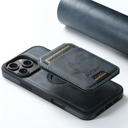 SUTENI M2 For iPhone 16 Pro Max Magnetic Phone Case Waxy Texture Leather+TPU Cover with Card Bag