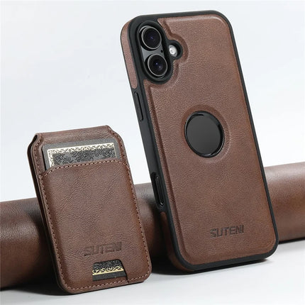 SUTENI M2 For iPhone 16 Magnetic Phone Case Waxy Texture Leather+TPU Cover with Card Bag