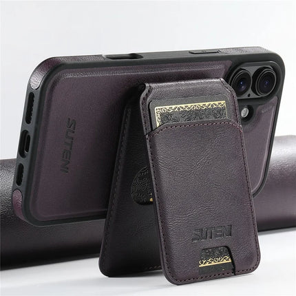 SUTENI M2 For iPhone 16 Magnetic Phone Case Waxy Texture Leather+TPU Cover with Card Bag