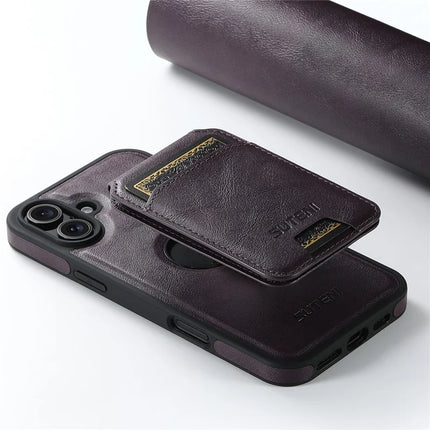 SUTENI M2 For iPhone 16 Magnetic Phone Case Waxy Texture Leather+TPU Cover with Card Bag