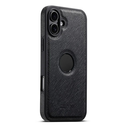 SUTENI G1 For iPhone 16 Plus Case Compatible with MagSafe Cross Texture Leather+TPU Phone Cover - Black