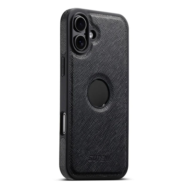 SUTENI G1 For iPhone 16 Plus Case Compatible with MagSafe Cross Texture Leather+TPU Phone Cover - Black