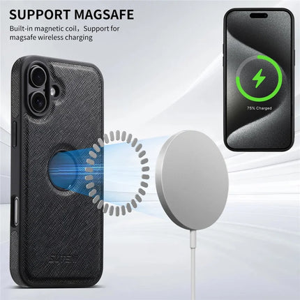 SUTENI G1 For iPhone 16 Plus Case Compatible with MagSafe Cross Texture Leather+TPU Phone Cover