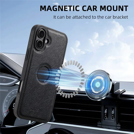 SUTENI G1 For iPhone 16 Plus Case Compatible with MagSafe Cross Texture Leather+TPU Phone Cover