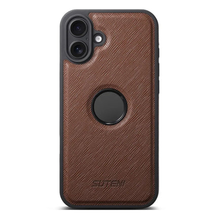 SUTENI G1 For iPhone 16 Plus Case Compatible with MagSafe Cross Texture Leather+TPU Phone Cover