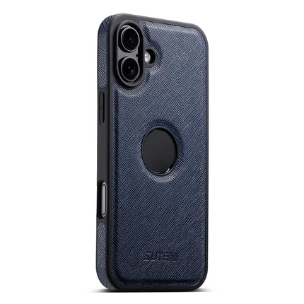SUTENI G1 For iPhone 16 Plus Case Compatible with MagSafe Cross Texture Leather+TPU Phone Cover - Blue