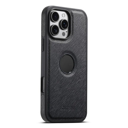 SUTENI G1 For iPhone 16 Pro Max Case Compatible with MagSafe Cross Texture Leather+TPU Phone Cover - Black