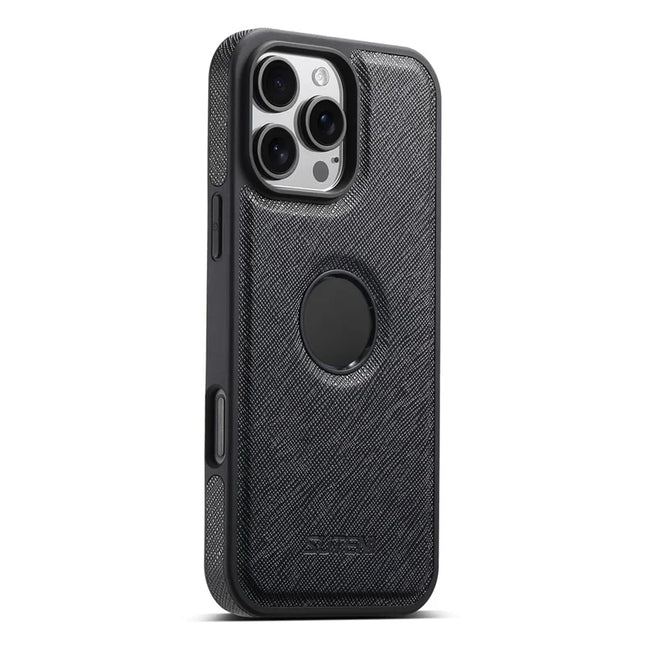 SUTENI G1 For iPhone 16 Pro Max Case Compatible with MagSafe Cross Texture Leather+TPU Phone Cover - Black