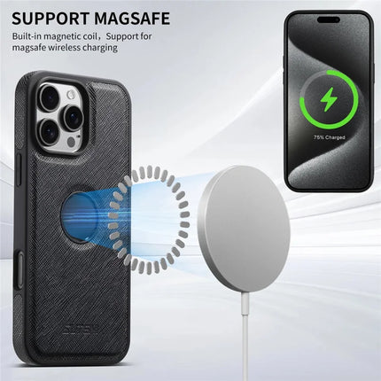 SUTENI G1 For iPhone 16 Pro Max Case Compatible with MagSafe Cross Texture Leather+TPU Phone Cover