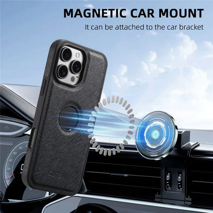 SUTENI G1 For iPhone 16 Pro Max Case Compatible with MagSafe Cross Texture Leather+TPU Phone Cover