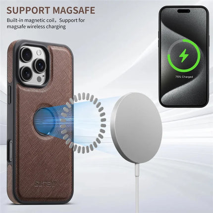 SUTENI G1 For iPhone 16 Pro Max Case Compatible with MagSafe Cross Texture Leather+TPU Phone Cover