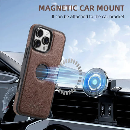 SUTENI G1 For iPhone 16 Pro Max Case Compatible with MagSafe Cross Texture Leather+TPU Phone Cover