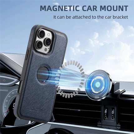 SUTENI G1 For iPhone 16 Pro Max Case Compatible with MagSafe Cross Texture Leather+TPU Phone Cover
