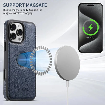 SUTENI G1 For iPhone 16 Pro Case Compatible with MagSafe Cross Texture Leather+TPU Phone Cover