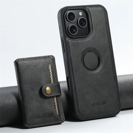 SUTENI M1 For iPhone 16 Pro Max Magnetic Case Detachable Card Bag Waxy Texture Leather+TPU Cover
