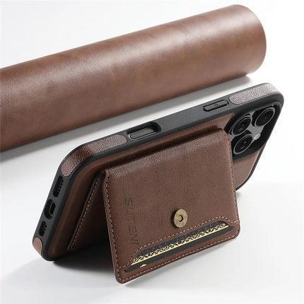 SUTENI M1 For iPhone 16 Pro Max Magnetic Case Detachable Card Bag Waxy Texture Leather+TPU Cover