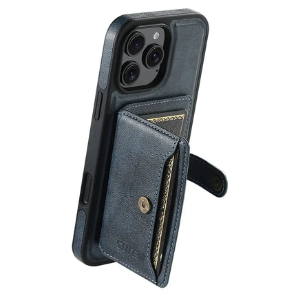 SUTENI M1 For iPhone 16 Pro Max Magnetic Case Detachable Card Bag Waxy Texture Leather+TPU Cover - Blue