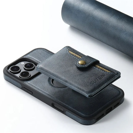 SUTENI M1 For iPhone 16 Pro Max Magnetic Case Detachable Card Bag Waxy Texture Leather+TPU Cover