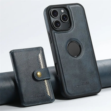 SUTENI M1 For iPhone 16 Pro Max Magnetic Case Detachable Card Bag Waxy Texture Leather+TPU Cover