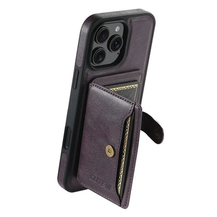 SUTENI M1 For iPhone 16 Pro Max Magnetic Case Detachable Card Bag Waxy Texture Leather+TPU Cover - Purple