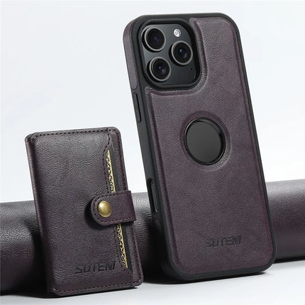 SUTENI M1 For iPhone 16 Pro Max Magnetic Case Detachable Card Bag Waxy Texture Leather+TPU Cover