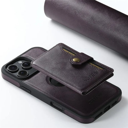 SUTENI M1 For iPhone 16 Pro Magnetic Case Detachable Card Bag Waxy Texture Leather+TPU Cover
