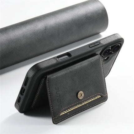 SUTENI M1 For iPhone 16 Plus Magnetic Case Detachable Card Bag Waxy Texture Leather+TPU Cover
