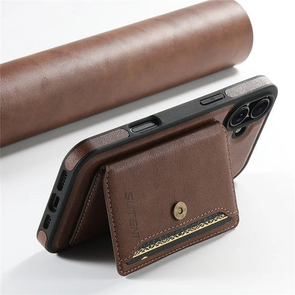 SUTENI M1 For iPhone 16 Plus Magnetic Case Detachable Card Bag Waxy Texture Leather+TPU Cover