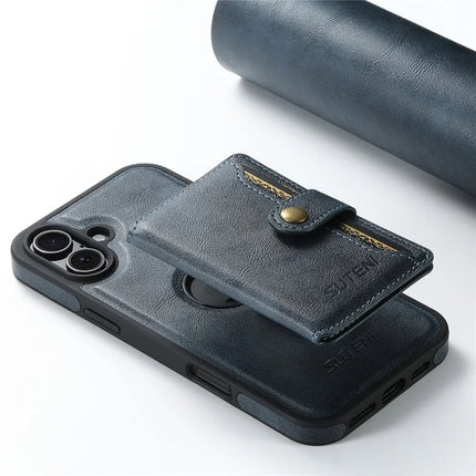 SUTENI M1 For iPhone 16 Plus Magnetic Case Detachable Card Bag Waxy Texture Leather+TPU Cover