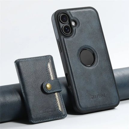 SUTENI M1 For iPhone 16 Plus Magnetic Case Detachable Card Bag Waxy Texture Leather+TPU Cover