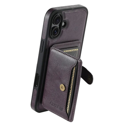 SUTENI M1 For iPhone 16 Plus Magnetic Case Detachable Card Bag Waxy Texture Leather+TPU Cover - Purple
