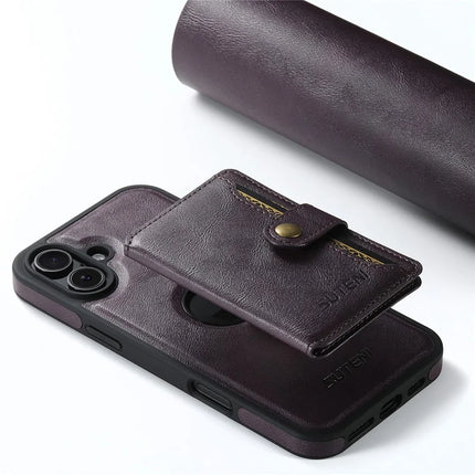 SUTENI M1 For iPhone 16 Plus Magnetic Case Detachable Card Bag Waxy Texture Leather+TPU Cover
