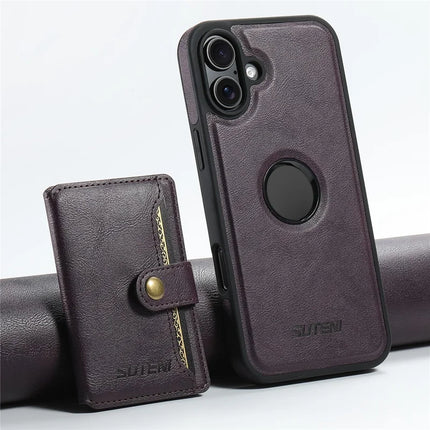 SUTENI M1 For iPhone 16 Plus Magnetic Case Detachable Card Bag Waxy Texture Leather+TPU Cover