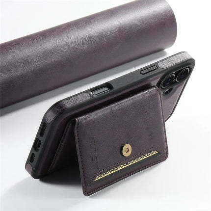 SUTENI M1 For iPhone 16 Plus Magnetic Case Detachable Card Bag Waxy Texture Leather+TPU Cover