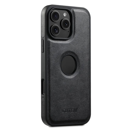 SUTENI G1 For iPhone 16 Pro Max Magnetic Case Waxy Texture Leather Coated TPU Phone Cover - Black