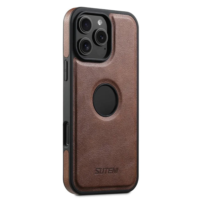 SUTENI G1 For iPhone 16 Pro Max Magnetic Case Waxy Texture Leather Coated TPU Phone Cover - Brown