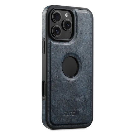 SUTENI G1 For iPhone 16 Pro Max Magnetic Case Waxy Texture Leather Coated TPU Phone Cover - Blue