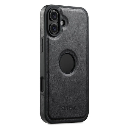 SUTENI G1 For iPhone 16 Magnetic Case Waxy Texture Leather Coated TPU Phone Cover - Black
