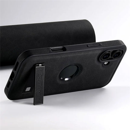 SUTENI G2 For iPhone 16 Plus Magnetic Case Kickstand Litchi Texture Leather+TPU Cover
