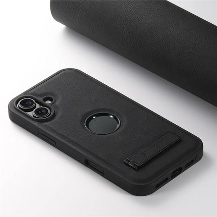 SUTENI G2 For iPhone 16 Plus Magnetic Case Kickstand Litchi Texture Leather+TPU Cover