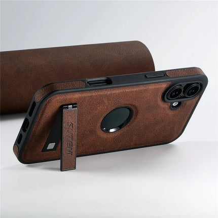 SUTENI G2 For iPhone 16 Plus Magnetic Case Kickstand Litchi Texture Leather+TPU Cover