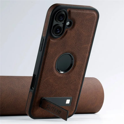 SUTENI G2 For iPhone 16 Plus Magnetic Case Kickstand Litchi Texture Leather+TPU Cover