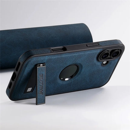 SUTENI G2 For iPhone 16 Plus Magnetic Case Kickstand Litchi Texture Leather+TPU Cover