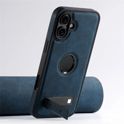 SUTENI G2 For iPhone 16 Plus Magnetic Case Kickstand Litchi Texture Leather+TPU Cover