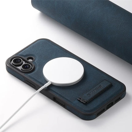 SUTENI G2 For iPhone 16 Plus Magnetic Case Kickstand Litchi Texture Leather+TPU Cover