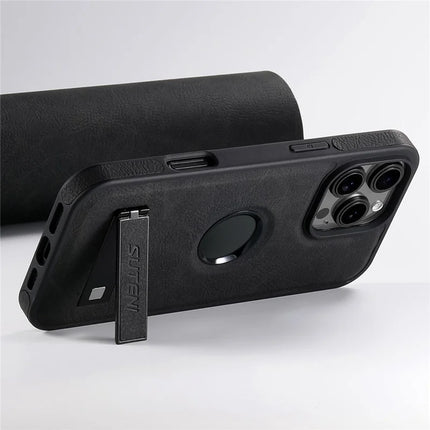 SUTENI G2 For iPhone 16 Pro Max Magnetic Case Kickstand Litchi Texture Leather+TPU Cover
