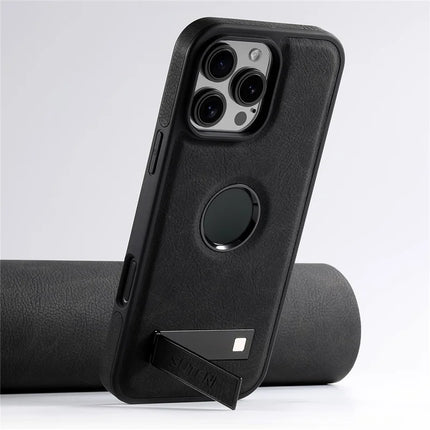 SUTENI G2 For iPhone 16 Pro Max Magnetic Case Kickstand Litchi Texture Leather+TPU Cover