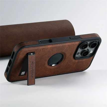 SUTENI G2 For iPhone 16 Pro Max Magnetic Case Kickstand Litchi Texture Leather+TPU Cover