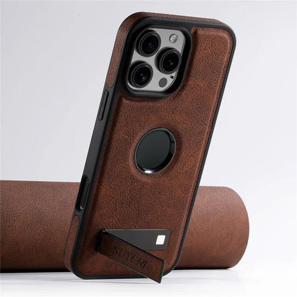 SUTENI G2 For iPhone 16 Pro Max Magnetic Case Kickstand Litchi Texture Leather+TPU Cover